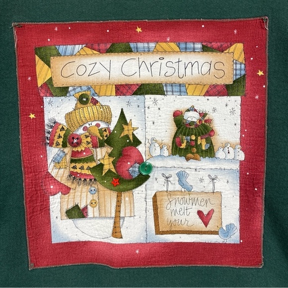 Vintage Cheetah Christmas Sweatshirt Unisex Size Large Green Snowman - Picture 2 of 7